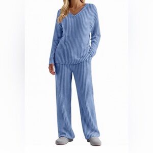 UVN Women’s 2 Pc Lounge Set Knit Ribbed Sz S Blue Pajamas Pajama Set